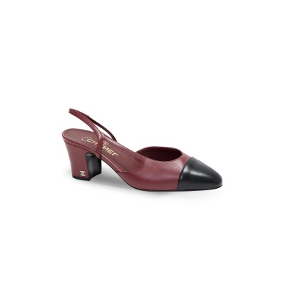 CHANEL BURGUNDY LEATHER LOW HEEL PUMPS 